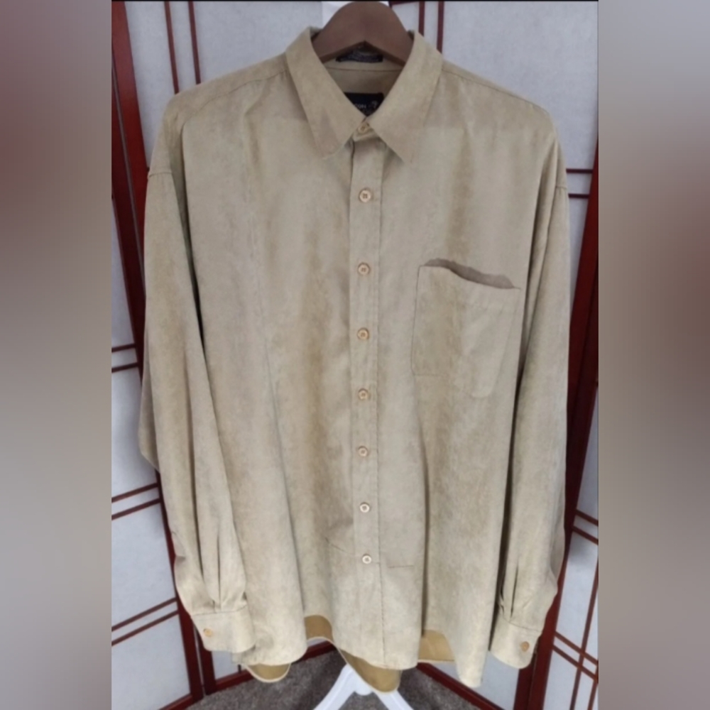 Men's FALCON BAY GOLD LABEL long sleeve button down shirt size XLT 17-17.5 Tan